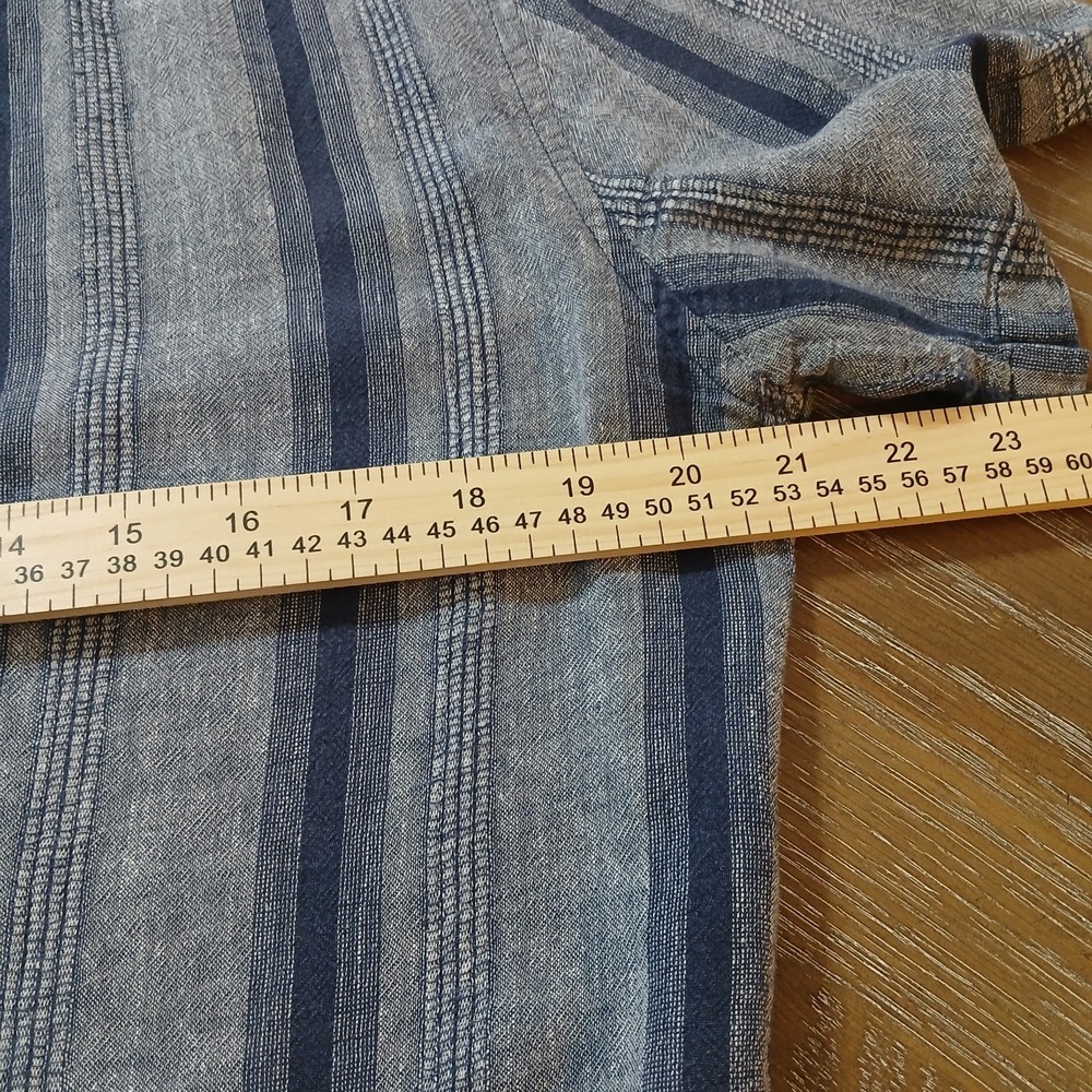 Goodfellow Men Shirt Sz M Linen Cotton Blend  Short Sleeve Gauzy Blue Stripes - Picture 9 of 10